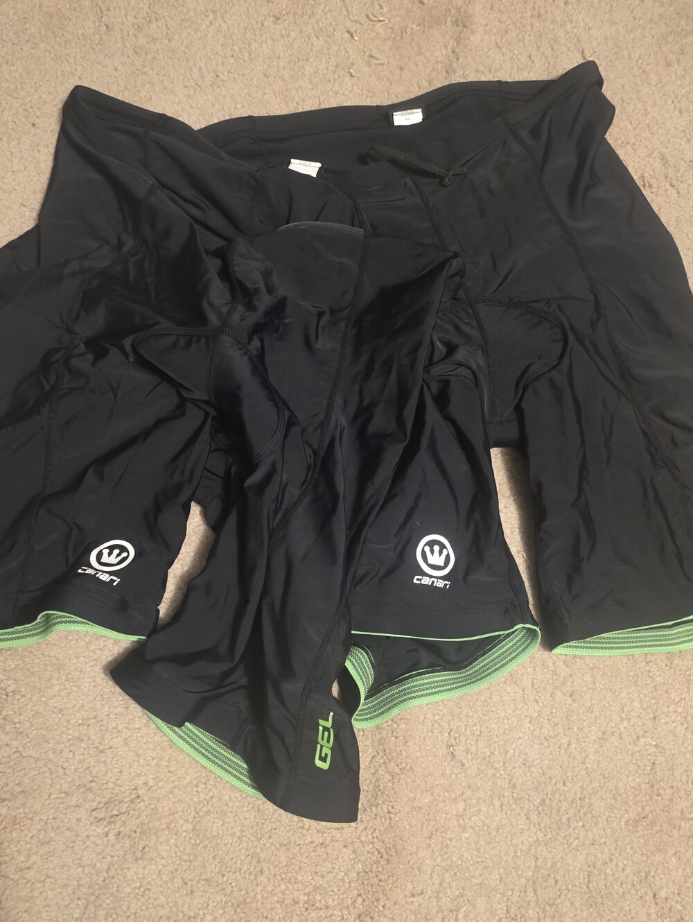 Lot Of 2 - Canari Men's Padded Cycling Shorts 2XL Black/Green Stretch Drawstring